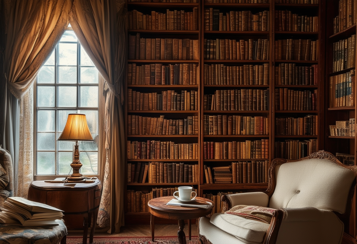 Uma biblioteca pessoal bem aconchegante